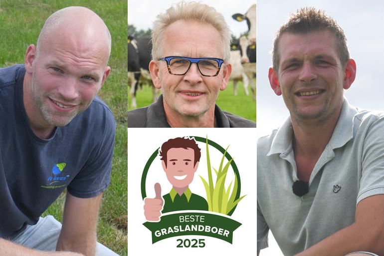 Job van de Water, Johan Mulder en Jur Huetink zijn de drie genomineerden voor de verkiezing Beste Graslandboer 2025