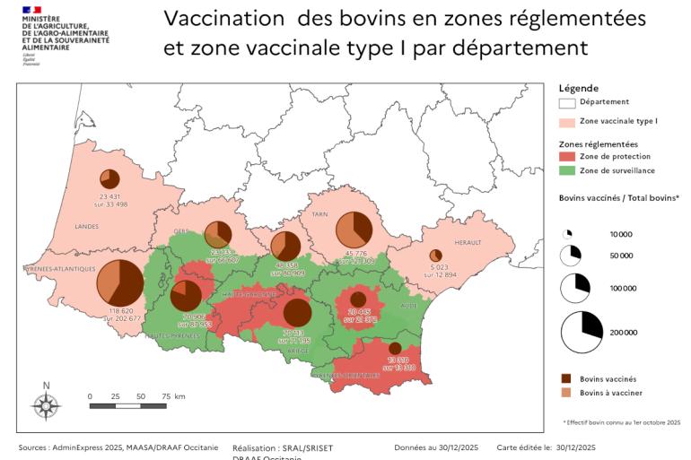 Op 30 december waren 439.715 runderen gevaccineerd (bron: Franse ministerie van Landbouw)
