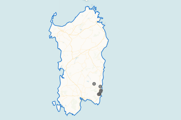 De zeven besmette boerderijen liggen gecentreerd in het zuiden van Sardinië